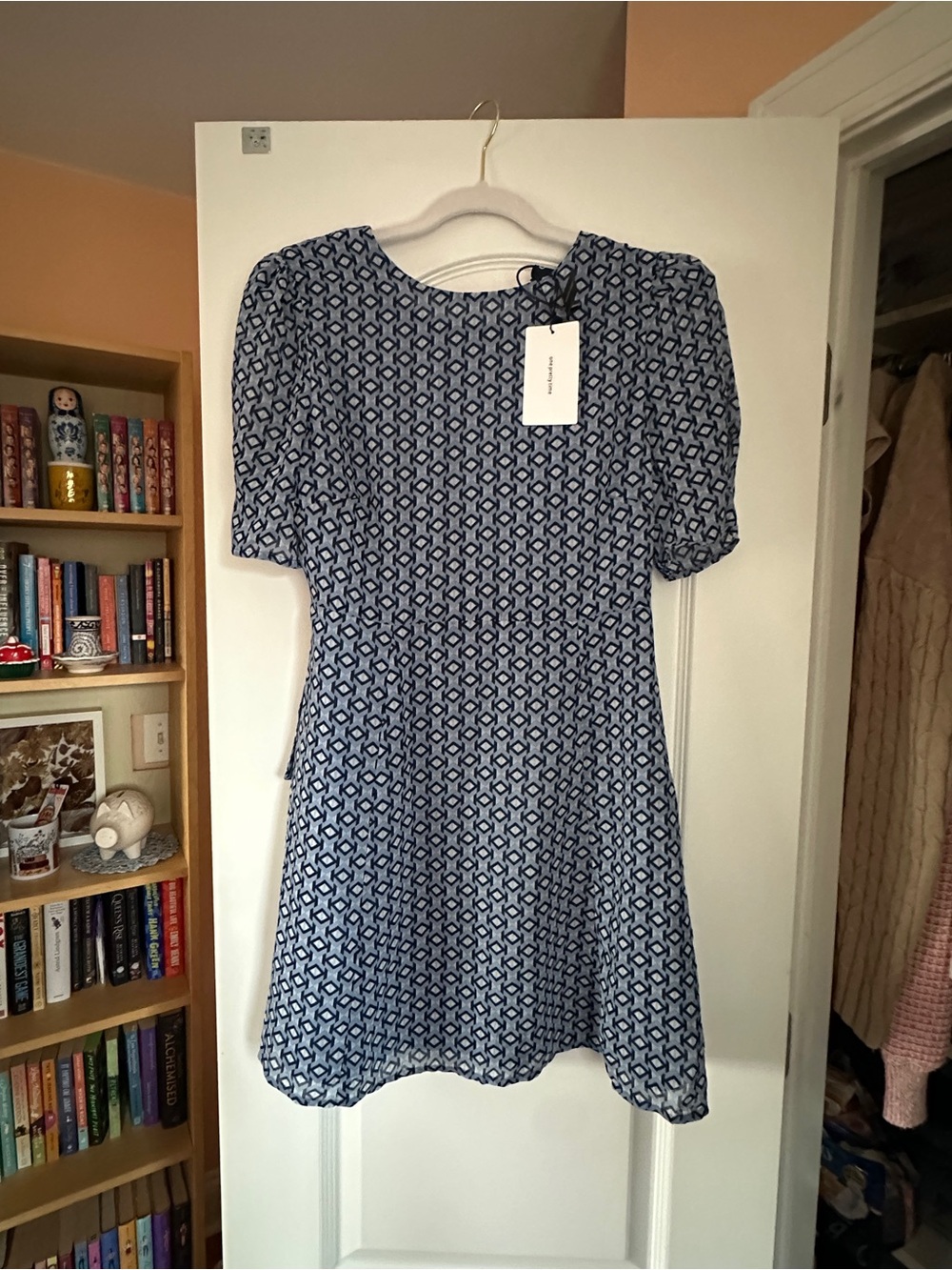 O.P.T Blue Printed Short Sleeve A-Line Dress